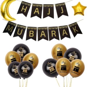 Hajj Mubarak Celebration Banner with Balloons, Congratulations Party Decorations